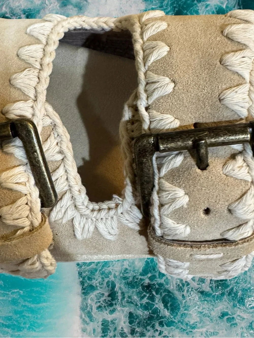 NIB MOU Bio Crochet Suede Buckle Sandals Platform Footbed Slingback Size 39